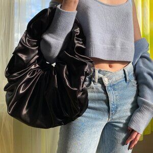 BLACK Bounce Baguette Satin Handbag by Room Shop